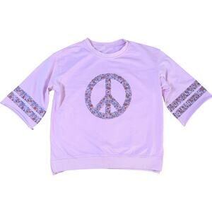 SSYS Pink Washed Floral Peace Sign top 3/4 Sleeve Pullover hippie boho floral